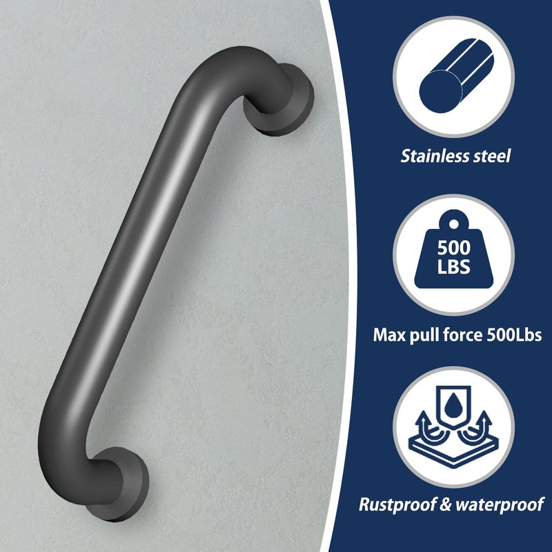 Conwithna 12” Stairway Hand Railing Safety Handle Bar Iron Outdoor Deck Rail Safety Handle Bar Banister Rail Indoor & Outdoor Deck Hand Rail Rustic Pipe Handle 440LBS Load Capacity Wall Mount Stainless Steel - Image 3